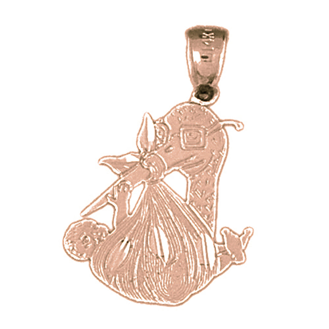 14K or 18K Gold Stork Baby Pendant