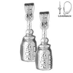 Sterling Silver 21mm Baby Bottle Earrings (White or Yellow Gold Plated)