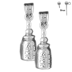 Sterling Silver 21mm Baby Bottle Earrings (White or Yellow Gold Plated)