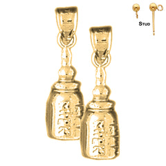 Sterling Silver 21mm Baby Bottle Earrings (White or Yellow Gold Plated)