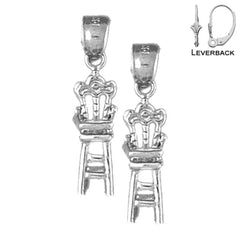 Pendientes de silla de bebé 3D de plata de ley de 24 mm (chapados en oro blanco o amarillo)