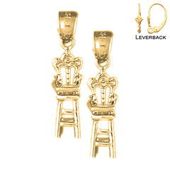 Pendientes de silla de bebé 3D de plata de ley de 24 mm (chapados en oro blanco o amarillo)