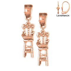 Pendientes de silla de bebé 3D de oro de 14 quilates o 18 quilates de 24 mm