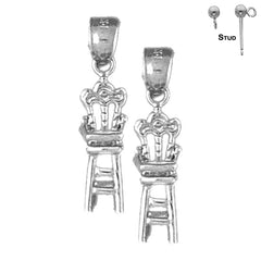 Pendientes de silla de bebé 3D de oro de 14 quilates o 18 quilates de 24 mm