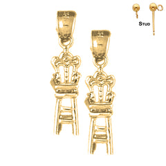 Pendientes de silla de bebé 3D de oro de 14 quilates o 18 quilates de 24 mm