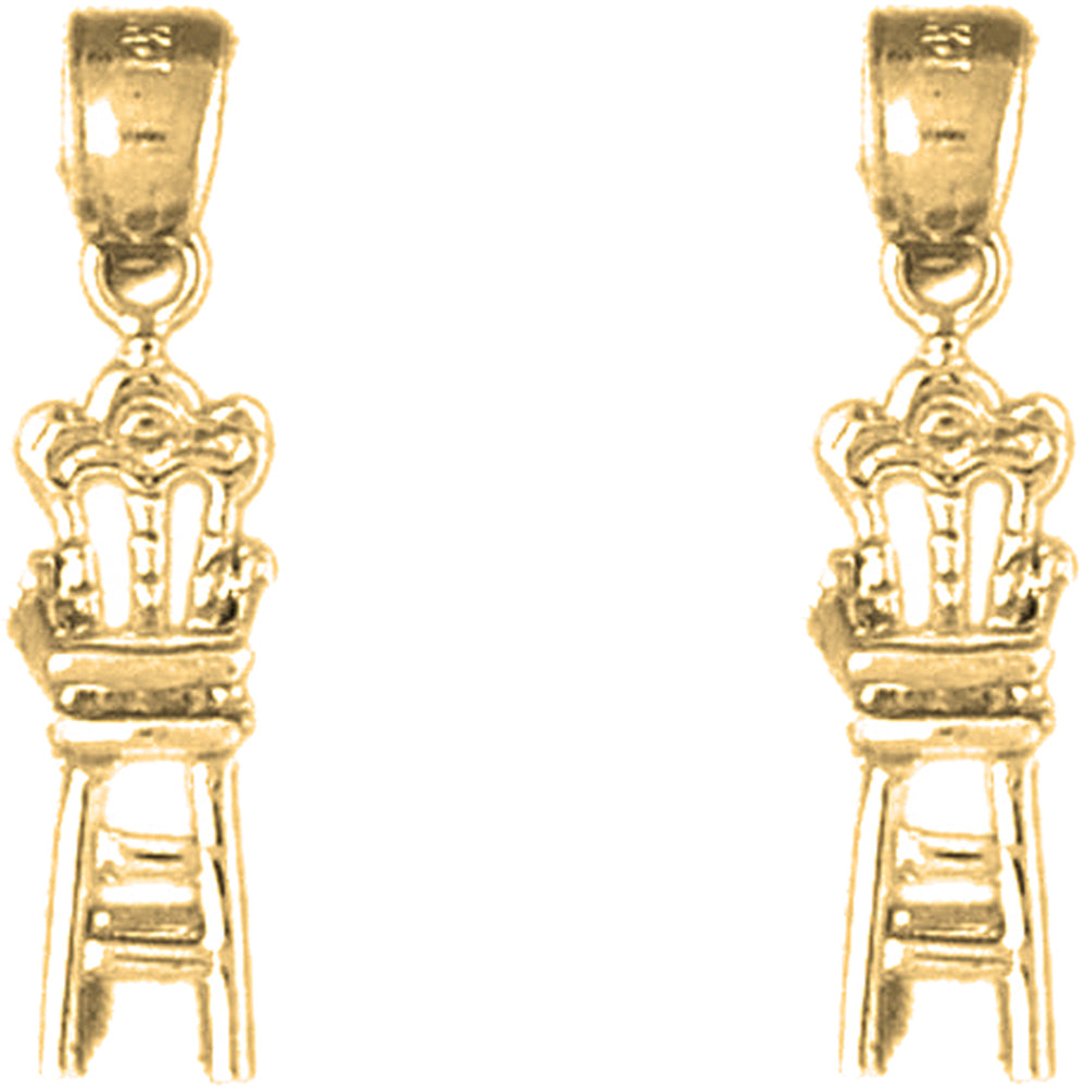 Yellow Gold-plated Silver 24mm 3D Baby Chair Earrings