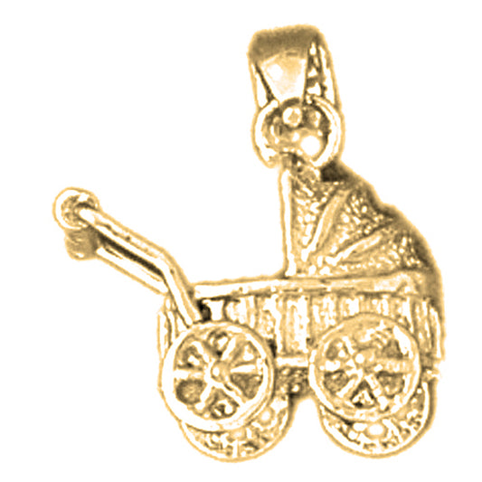 10K, 14K or 18K Gold 3D Baby Stroller Pendant