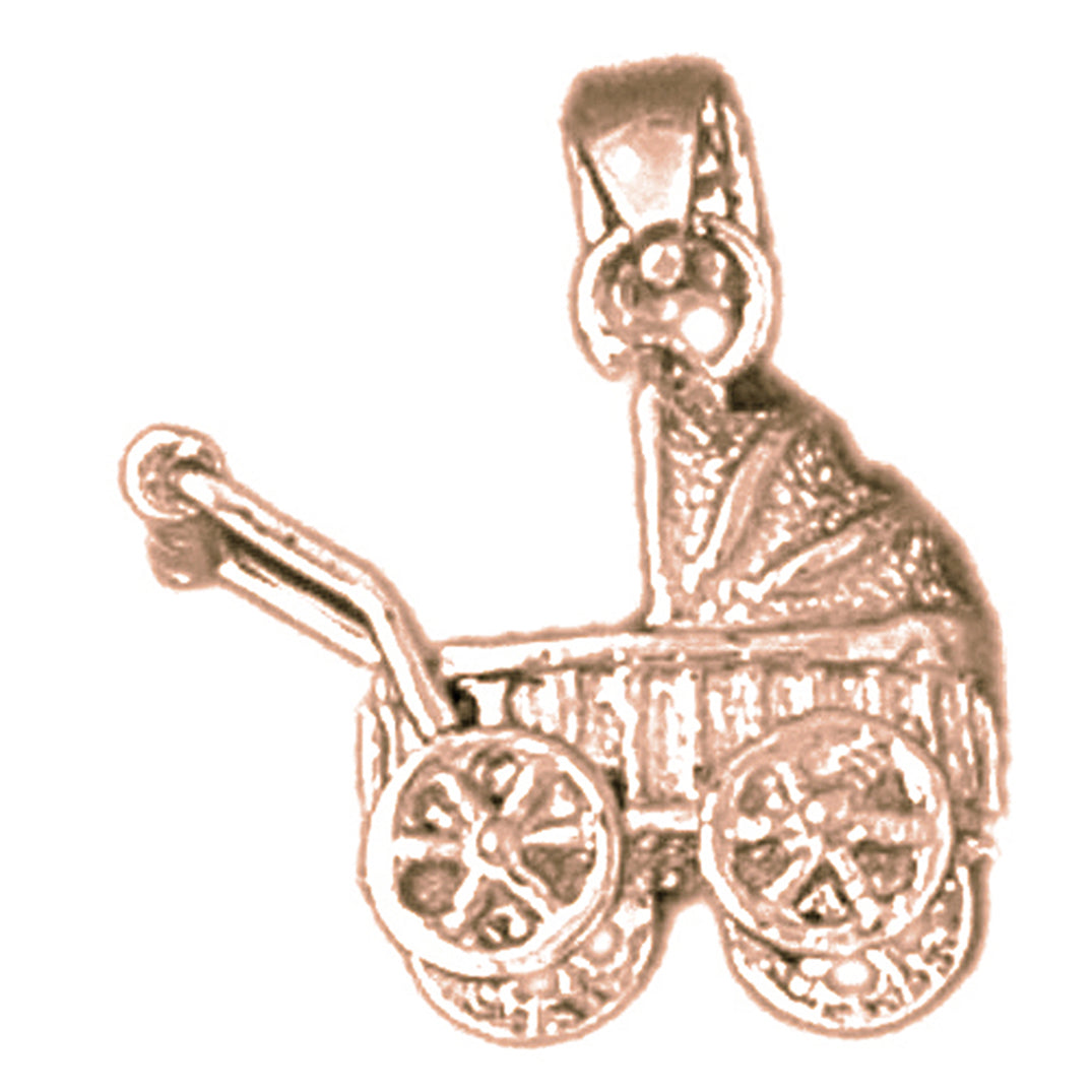10K, 14K or 18K Gold 3D Baby Stroller Pendant