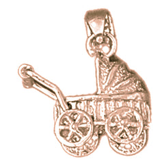 10K, 14K or 18K Gold 3D Baby Stroller Pendant