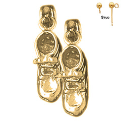 Sterling Silver 21mm 3D Baby Booty, Shoe Earrings (White or Yellow Gold Plated)
