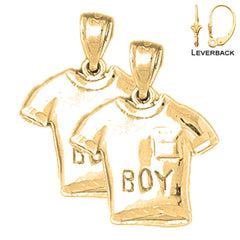Sterling Silver 20mm Boy T-Shirt Earrings (White or Yellow Gold Plated)