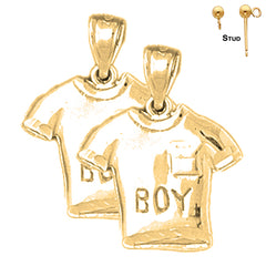 Sterling Silver 20mm Boy T-Shirt Earrings (White or Yellow Gold Plated)