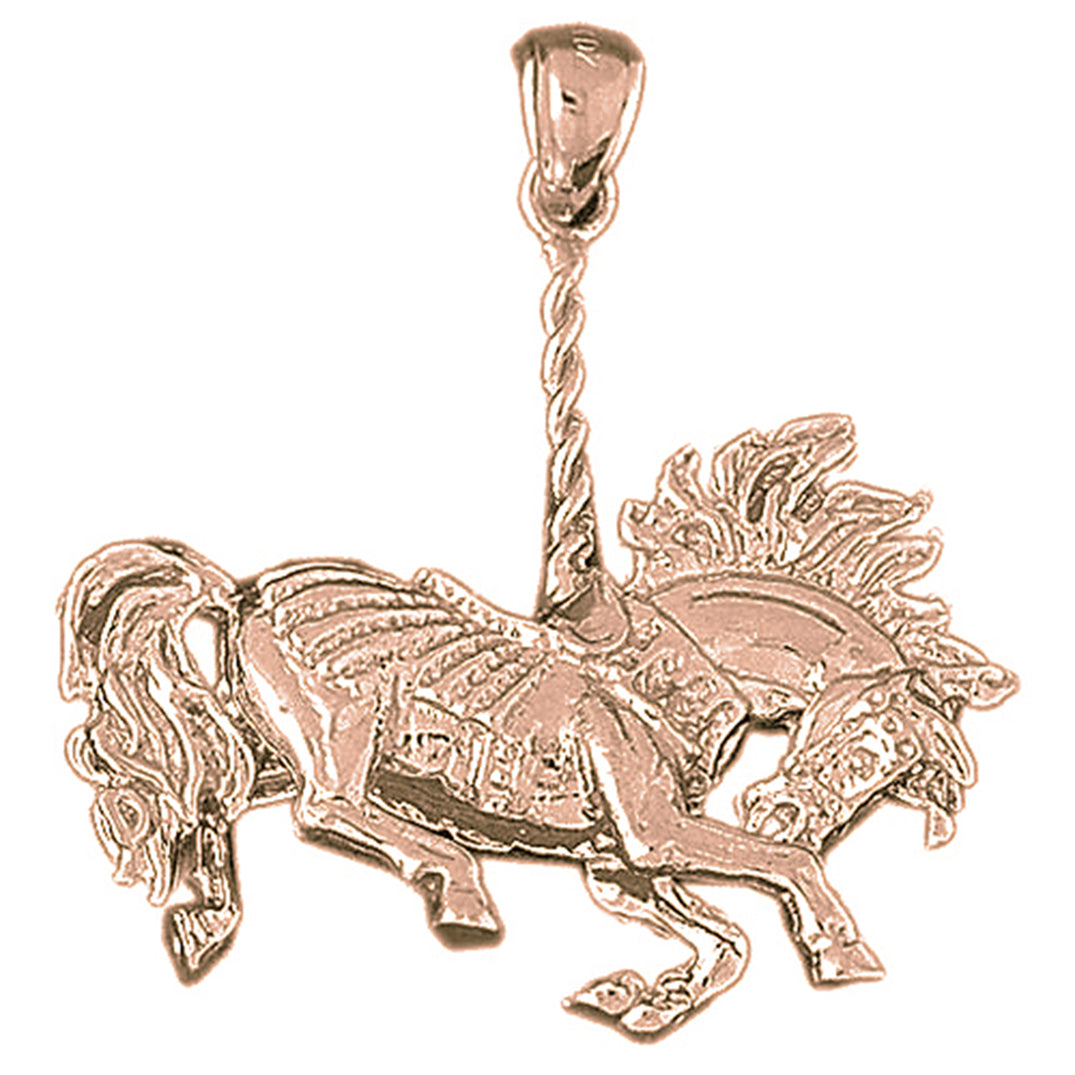 10K, 14K or 18K Gold 3D Carousel Horse Pendant