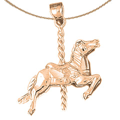 10K, 14K oder 18K Gold 3D Karussellpferd Anhänger