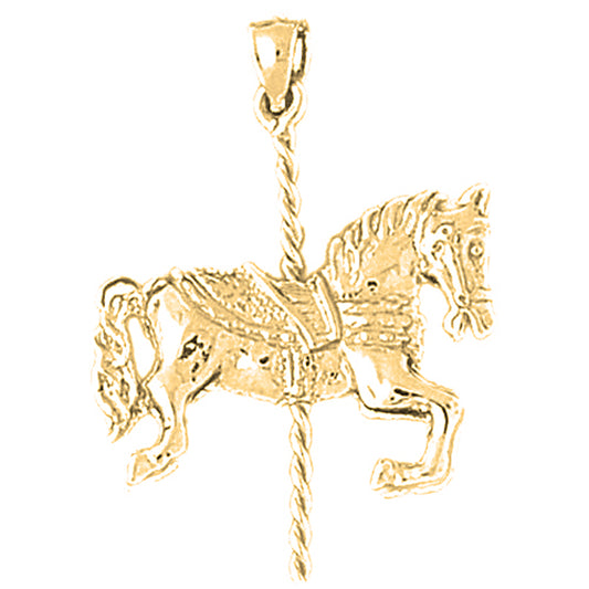 10K, 14K or 18K Gold 3D Carousel Horse Pendant