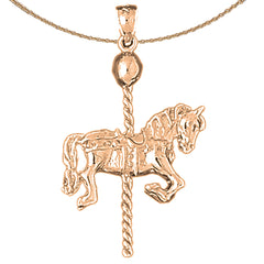 10K, 14K oder 18K Gold 3D Karussellpferd Anhänger