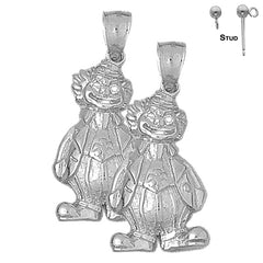 Sterling Silver 37mm Clown Earrings (White or Yellow Gold Plated)