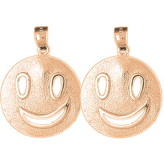 14K or 18K Gold 30mm Happy Face Earrings