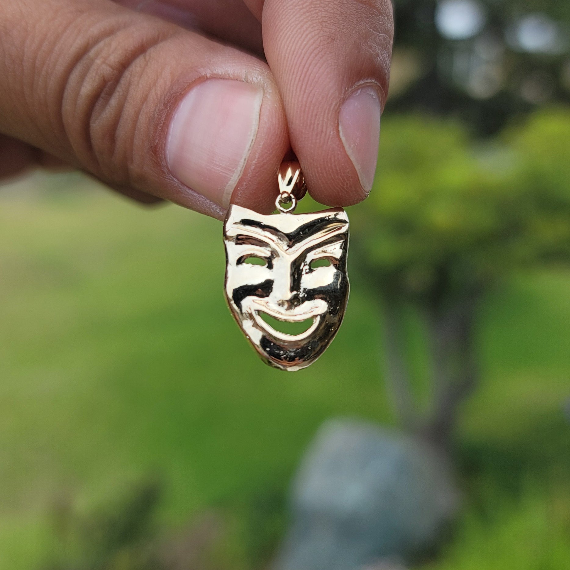 10K, 14K or 18K Gold Drama Mask, Laugh Now Pendant