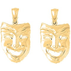 14K or 18K Gold 28mm Drama Mask, Laugh Now Earrings