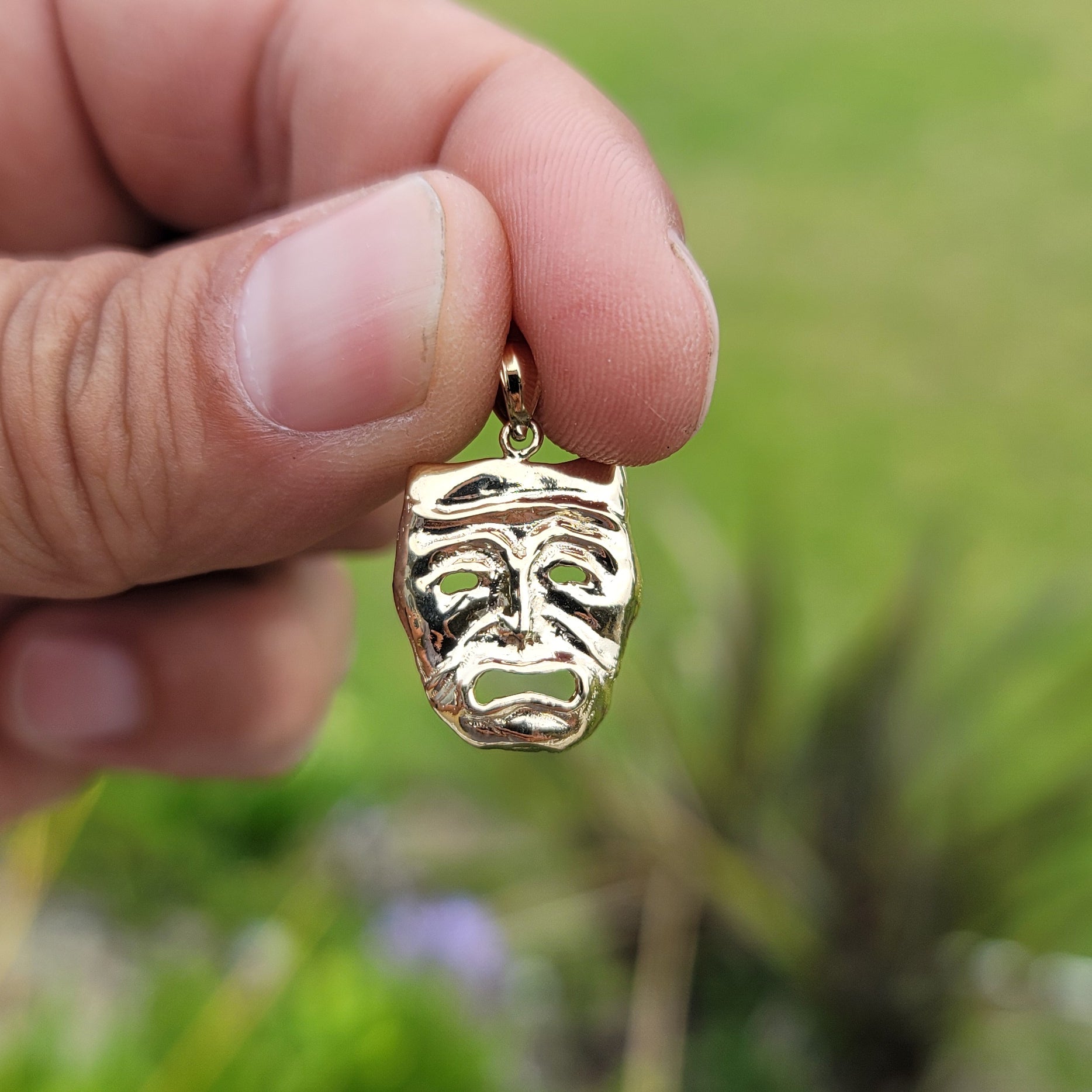 10K, 14K or 18K Gold Drama Mask, Cry Later Pendant