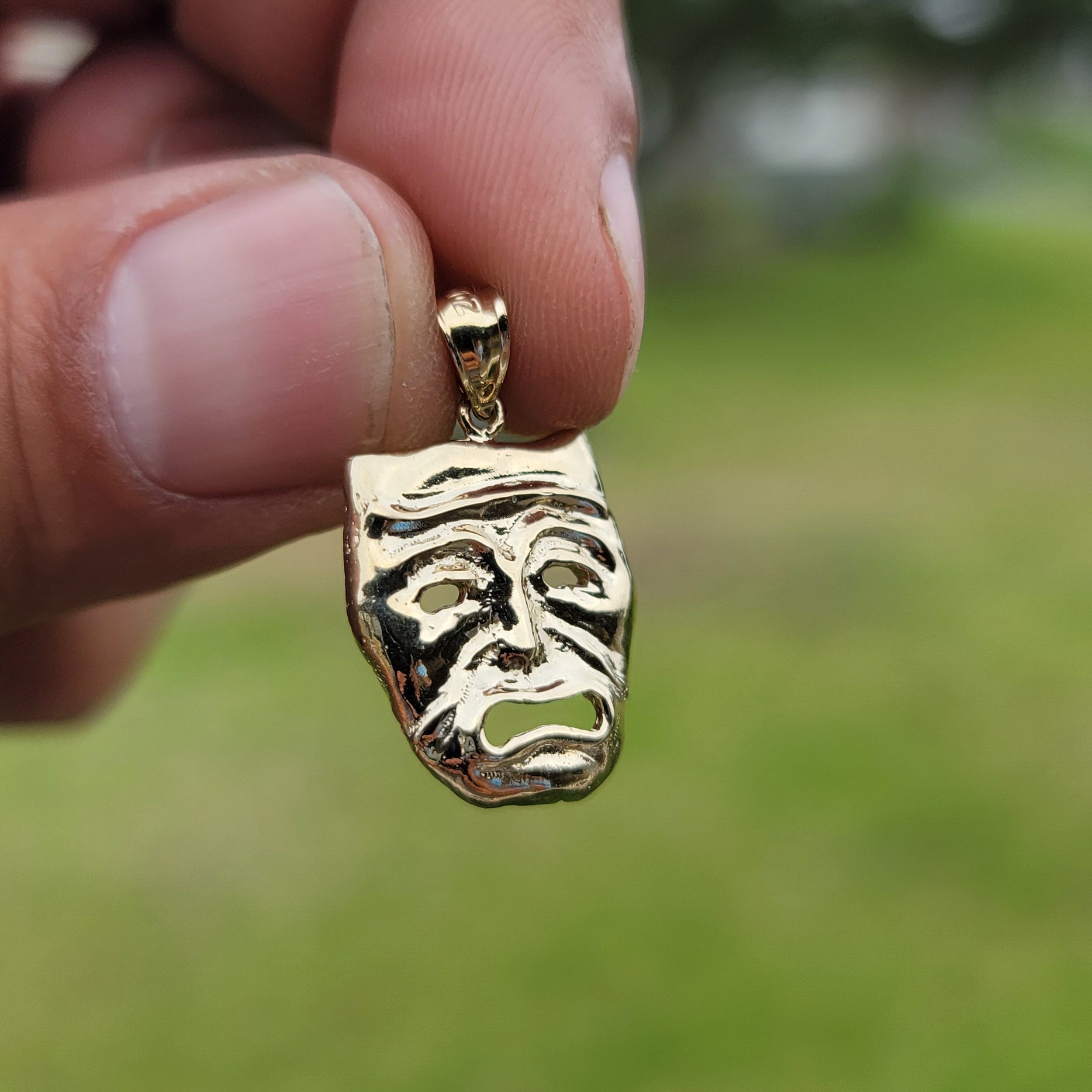 10K, 14K or 18K Gold Drama Mask, Cry Later Pendant