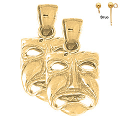 14K or 18K Gold 3D Drama Mask, Cry Later Earrings