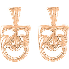 14K or 18K Gold 23mm Drama Mask, Laugh Now Earrings