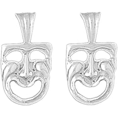 Sterling Silver 23mm Drama Mask, Laugh Now Earrings