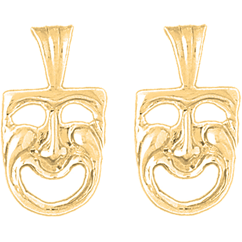 14K or 18K Gold 23mm Drama Mask, Laugh Now Earrings