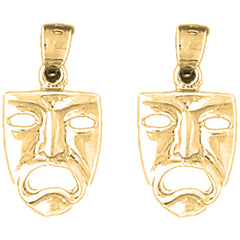 14K or 18K Gold 20mm Drama Mask, Cry Later Earrings
