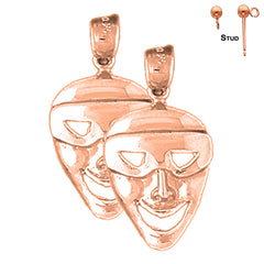 14K or 18K Gold Drama Mask, Laugh Now Earrings