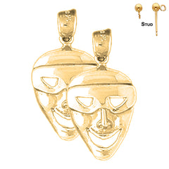 14K or 18K Gold Drama Mask, Laugh Now Earrings