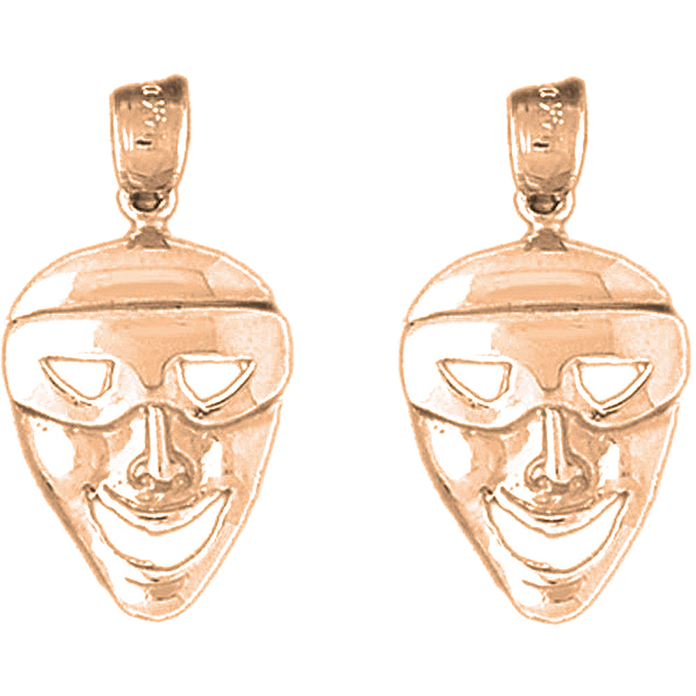 14K or 18K Gold 25mm Drama Mask, Laugh Now Earrings