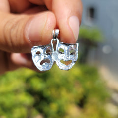 10K, 14K or 18K Gold Drama Mask, Laugh Now, Cry Later Pendant