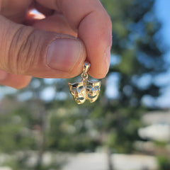 14K or 18K Gold Drama Mask, Laugh Now, Cry Later Pendant