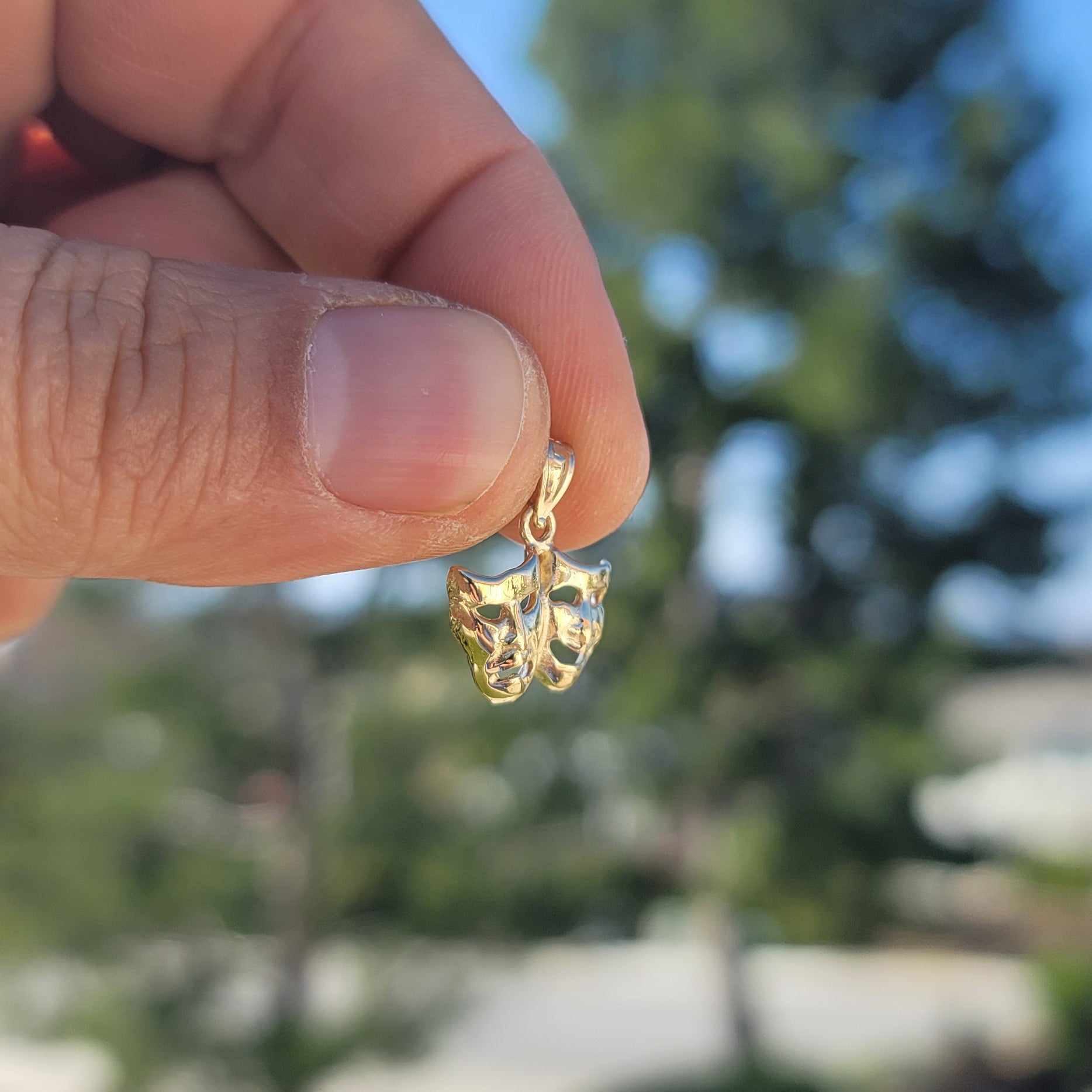 14K or 18K Gold Drama Mask, Laugh Now, Cry Later Pendant