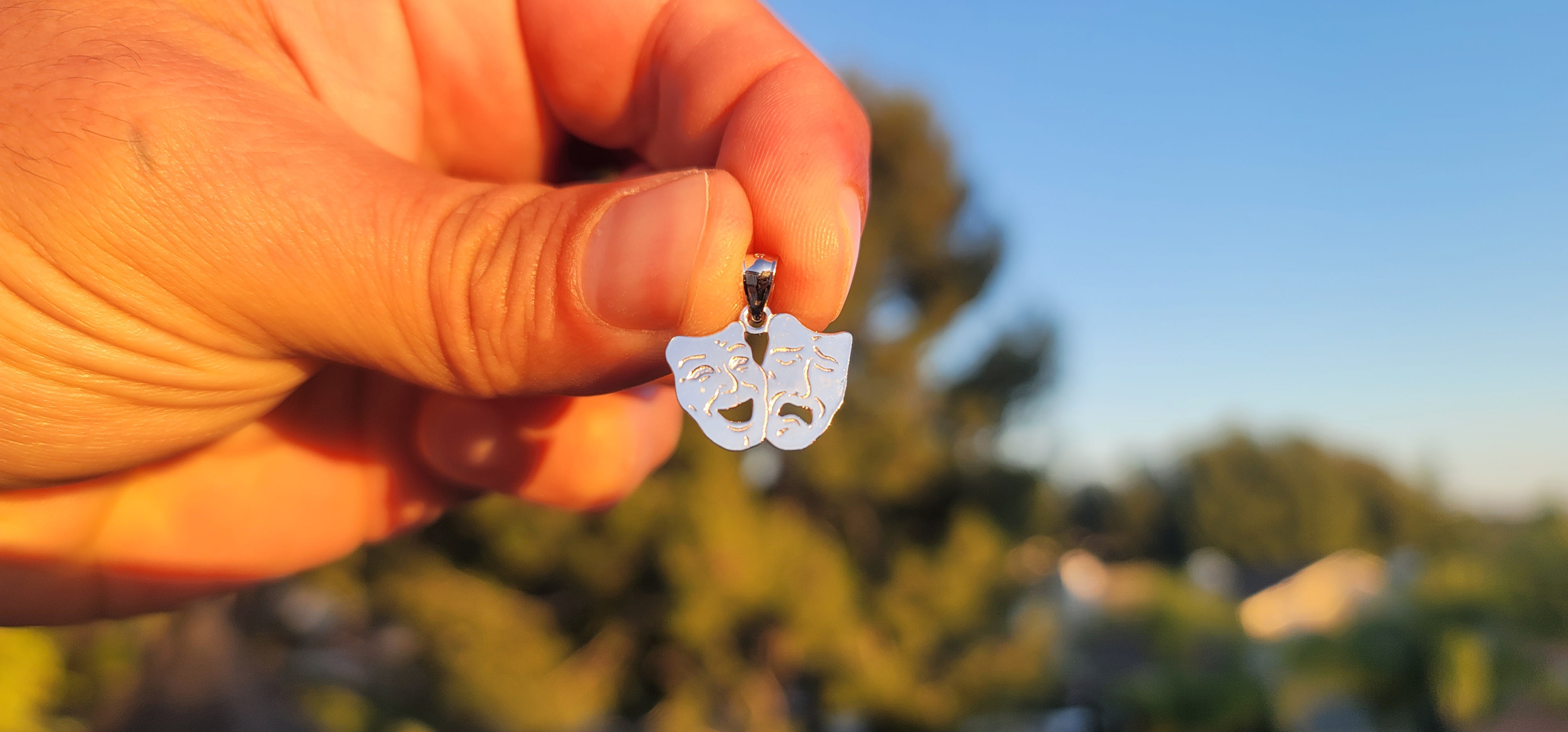 14K or 18K Gold Drama Mask, Laugh Now, Cry Later Pendant