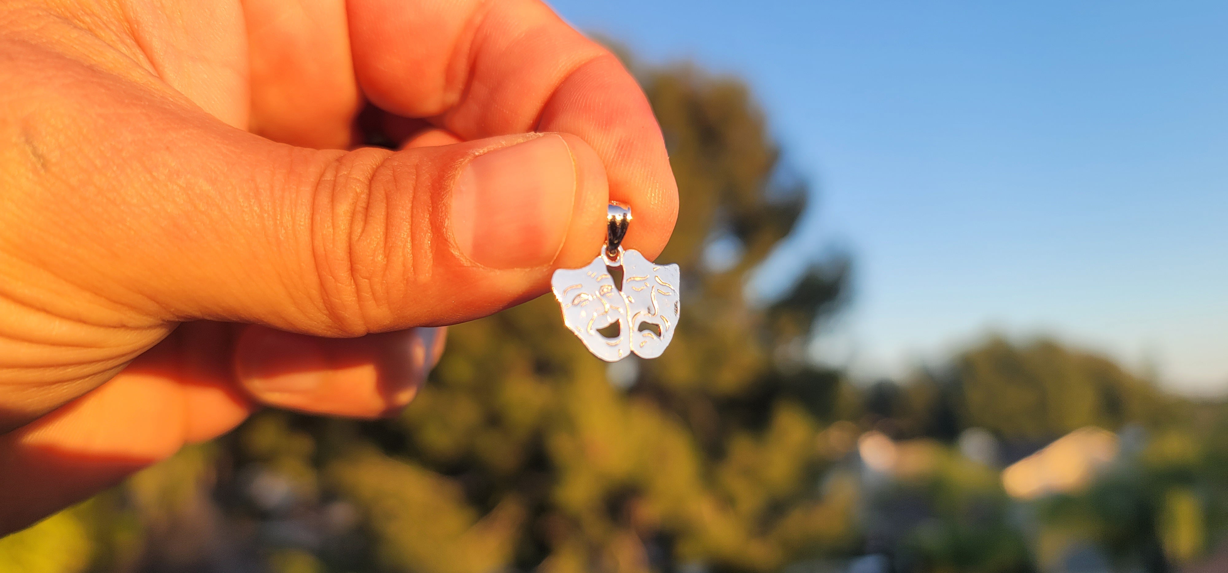 14K or 18K Gold Drama Mask, Laugh Now, Cry Later Pendant