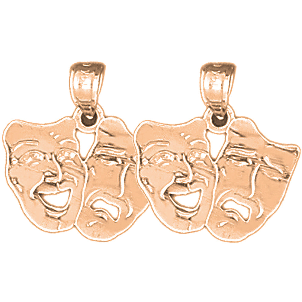 14K or 18K Gold 19mm Drama Mask, Laugh Now, Cry Later Earrings