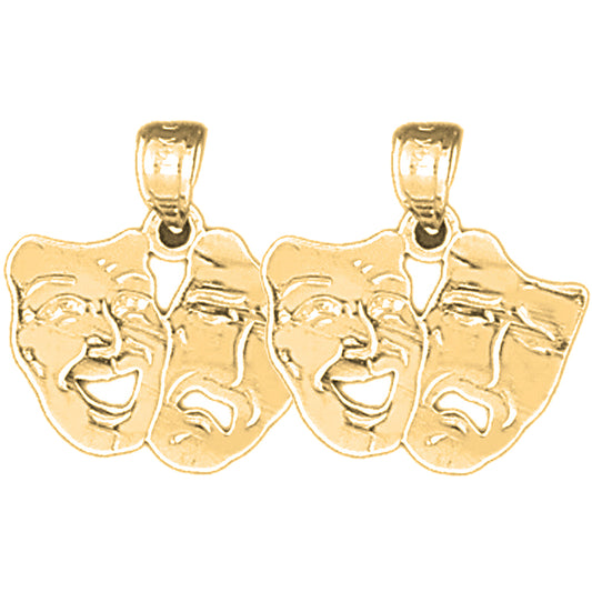 14K or 18K Gold 19mm Drama Mask, Laugh Now, Cry Later Earrings