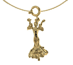 10K, 14K or 18K Gold 3D Flamenco Dancer Pendant