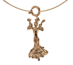 10K, 14K or 18K Gold 3D Flamenco Dancer Pendant