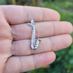 10K, 14K or 18K Gold 3D Saxophone Pendant