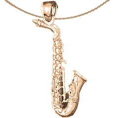 10K, 14K or 18K Gold 3D Saxophone Pendant