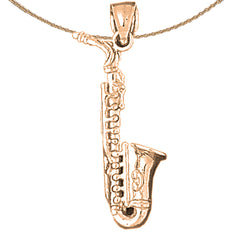 10K, 14K or 18K Gold 3D Saxophone Pendant