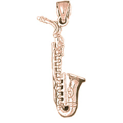 10K, 14K or 18K Gold 3D Saxophone Pendant