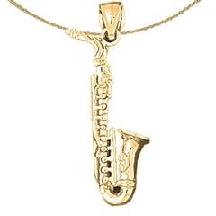 10K, 14K or 18K Gold 3D Saxophone Pendant