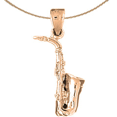 10K, 14K or 18K Gold 3D Saxophone Pendant