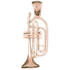 10K, 14K or 18K Gold 3D Trumpet Pendant